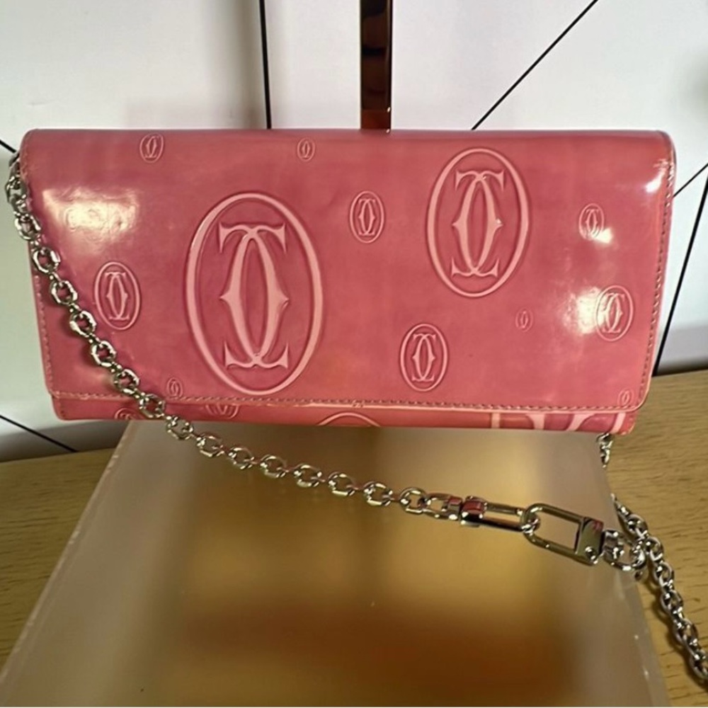 Cartier Pink Happy Birthday Leather Wallet Includes Silver Chain